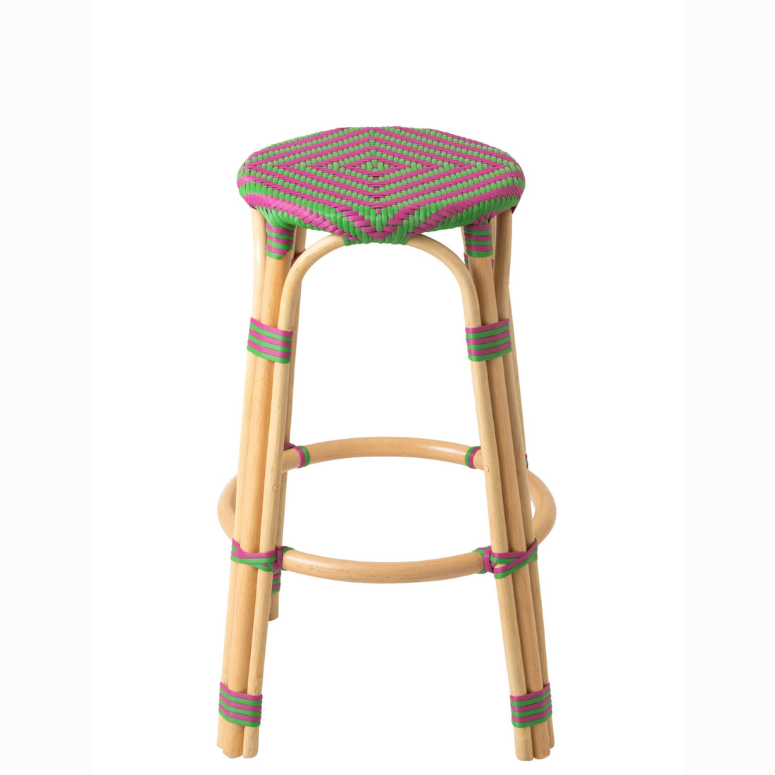 Udendørs barstol Geo, rund, rattan, pink/grøn, J-Line