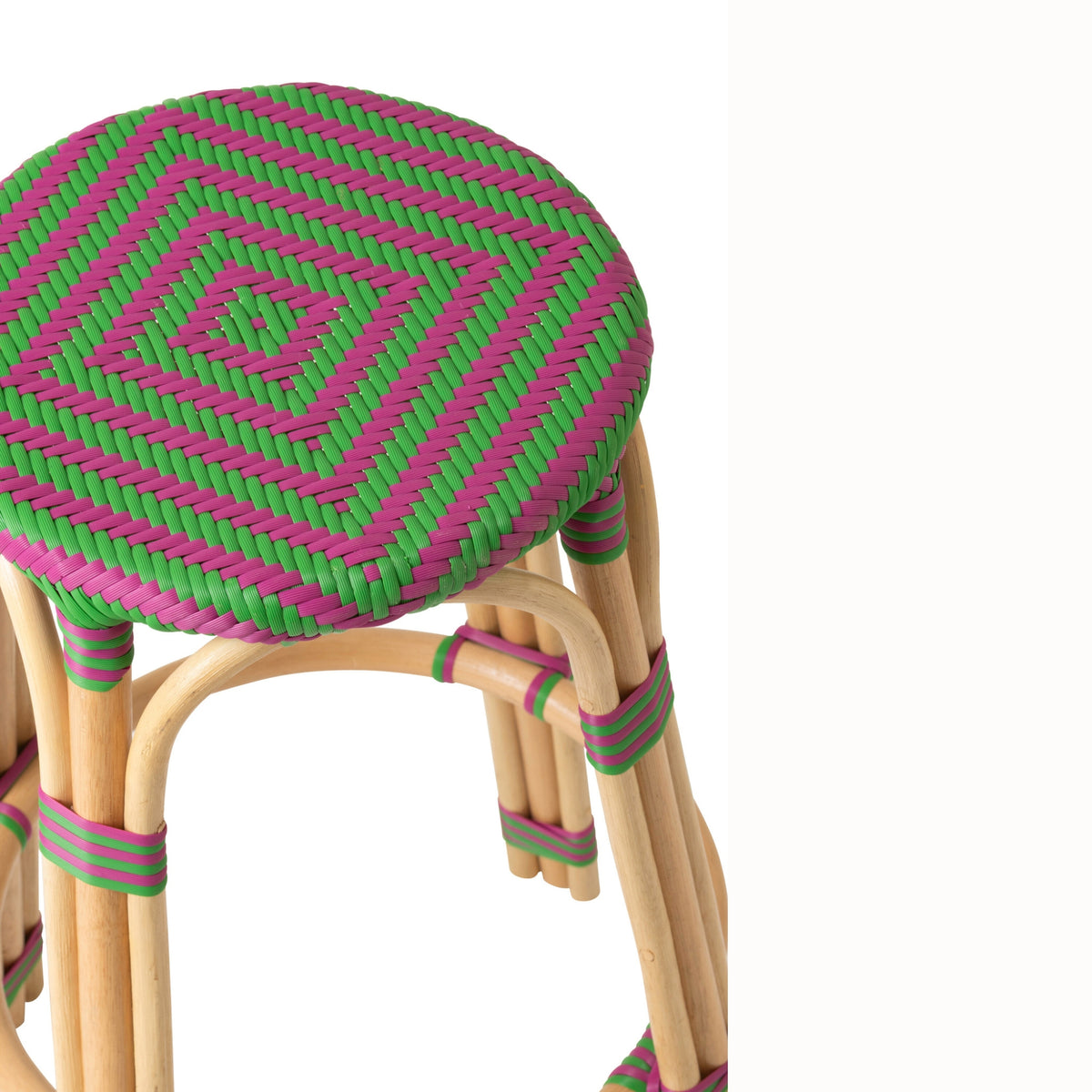 Udendørs barstol Geo, rund, rattan, pink/grøn, J-Line