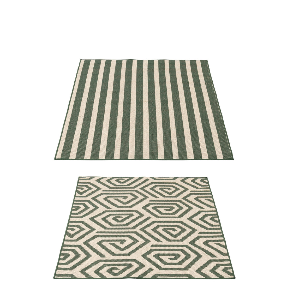 Udetæppe Striber + Spiraler Polypropylen Mørkegrøn/Hvid Assortiment af 2