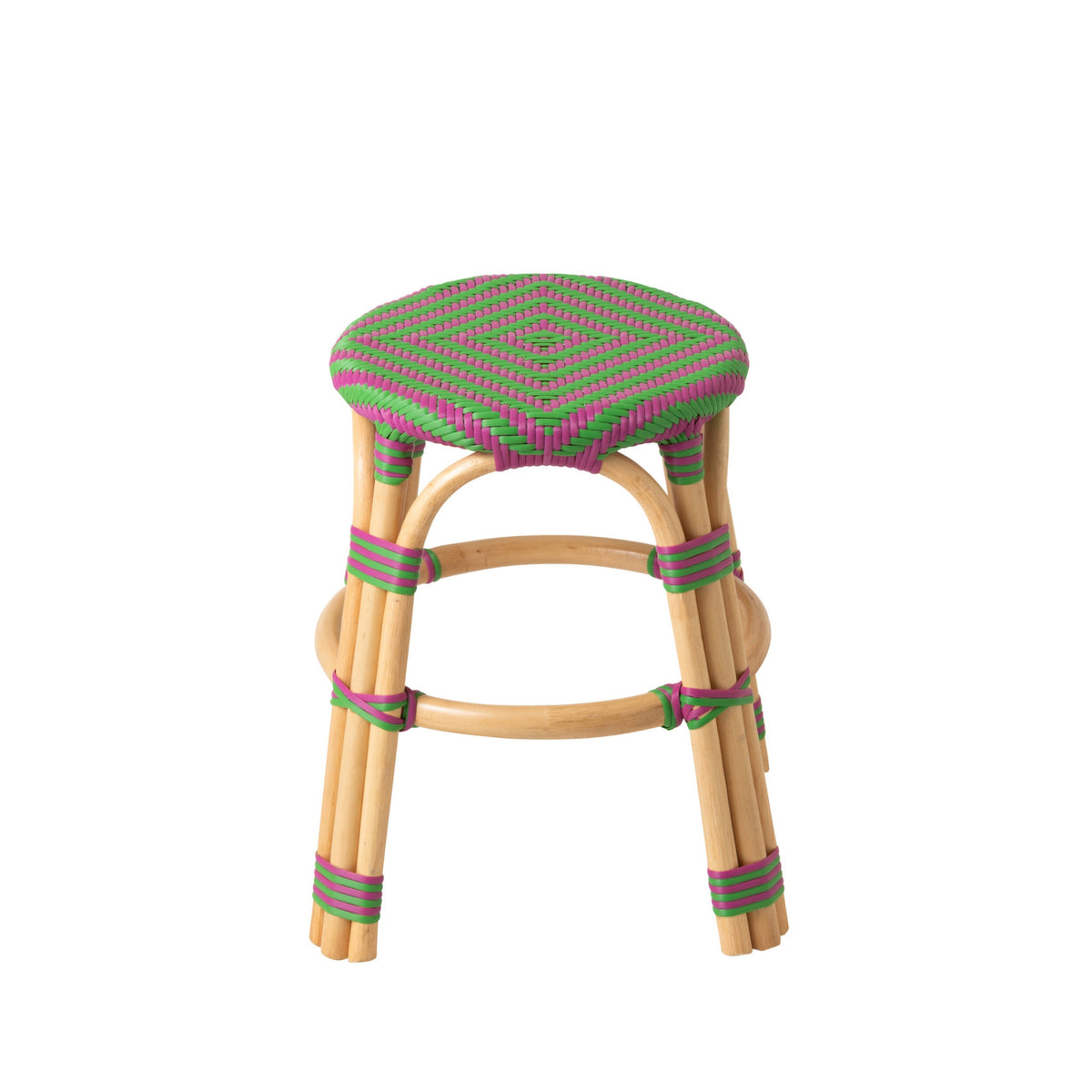 Udendørs skammel Geo rund rattan rosa/grøn J-Line