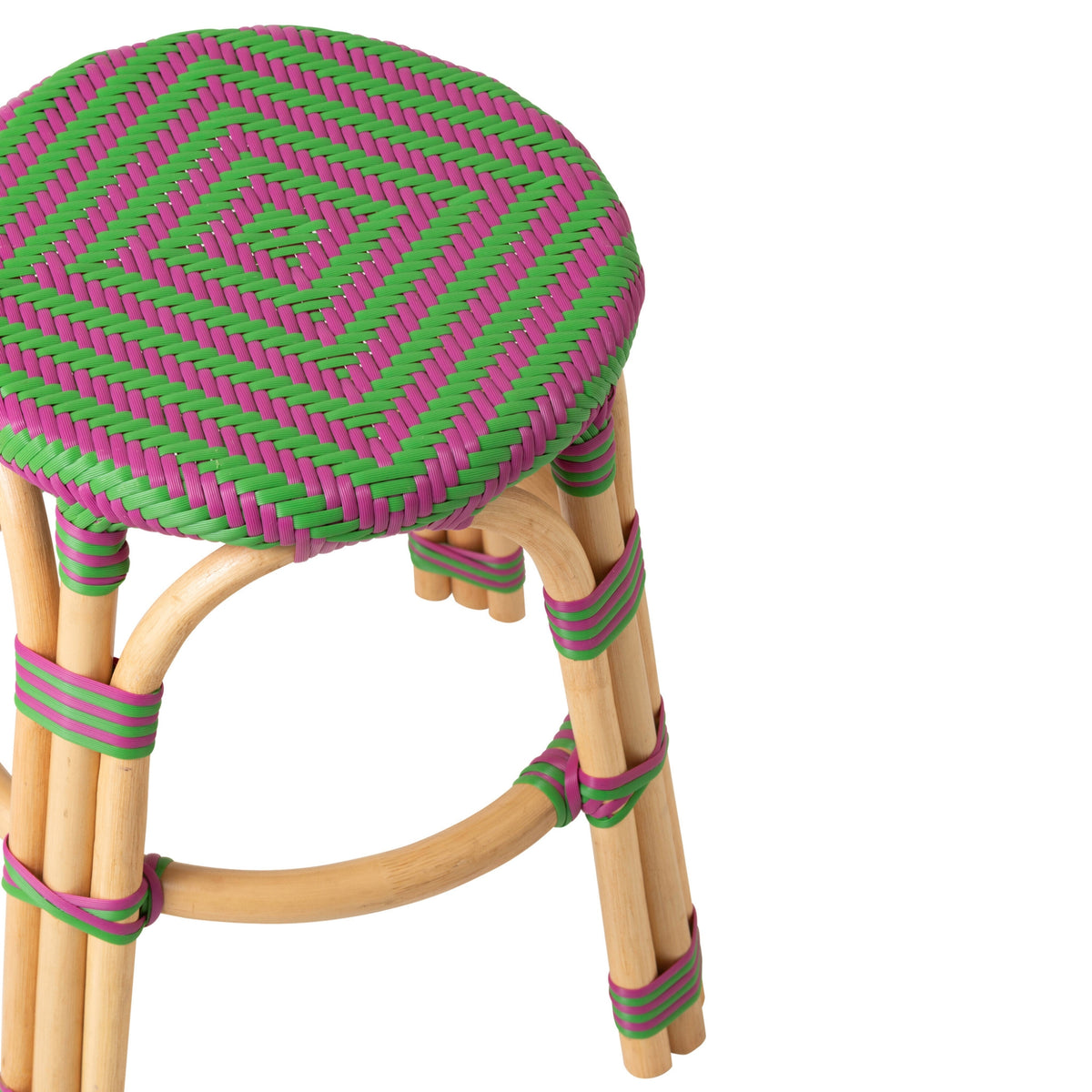 Udendørs skammel Geo rund rattan rosa/grøn J-Line