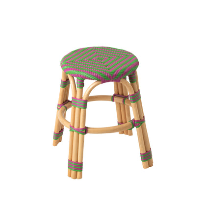 Udendørs skammel Geo rund rattan rosa/grøn J-Line