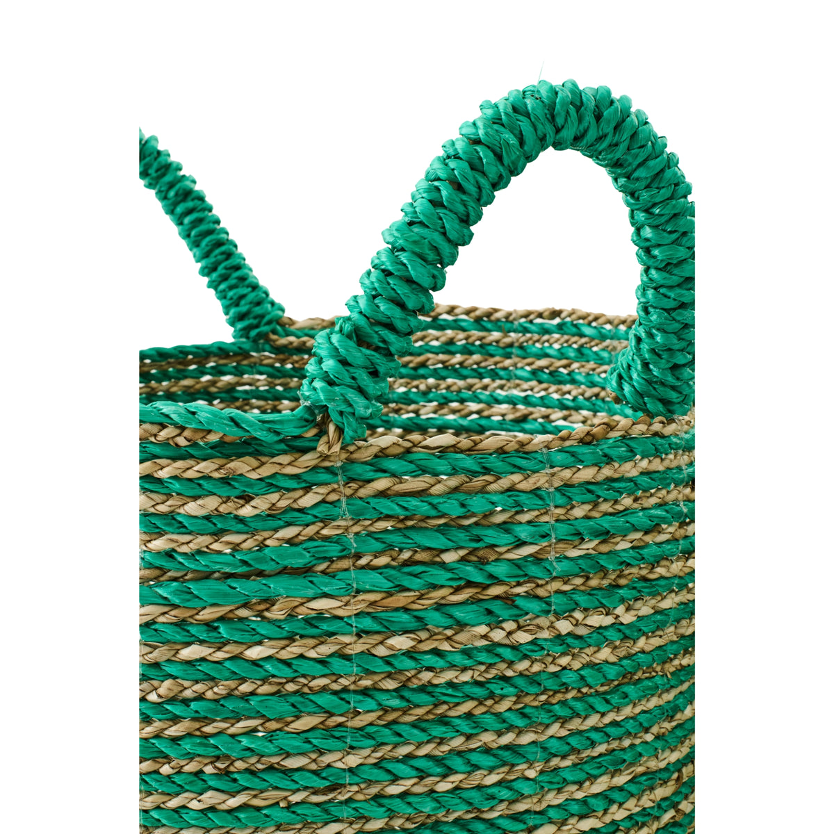 Sæt med 3 stribede kurve i mørkegrøn/naturfarvet raffia fra J-Line