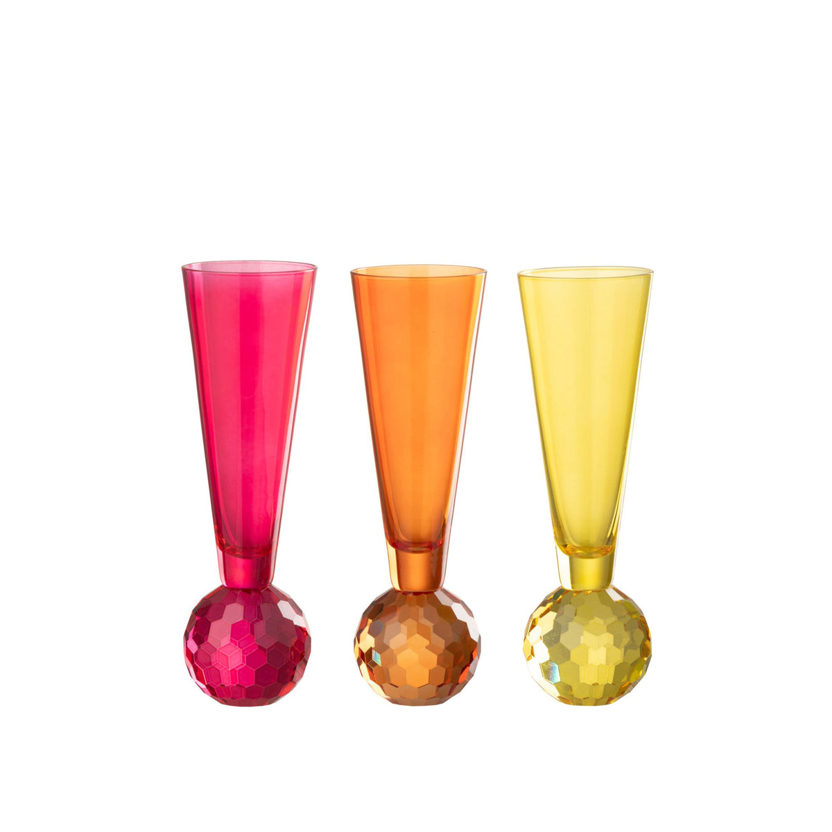 Champagneglas, kugleglas, gul/orange, sæt med 3 fra J-Line
