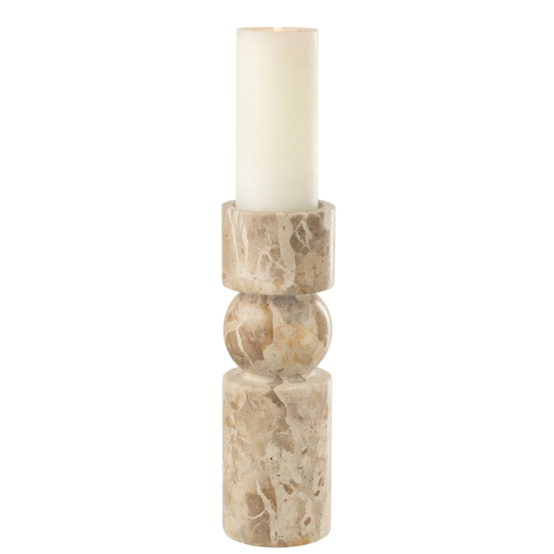 Lysestage i beige marmor, stor – J-Line
