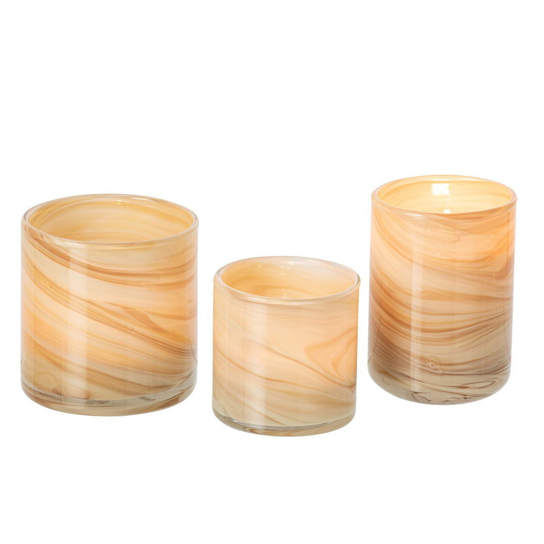 Set van 3 Theelichthouder Marmer Glas Lichtbeige/Messing J-Line