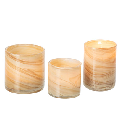 Sæt med 3 fyrfadsstager i marmor og glas, lys beige/messing, J-Line