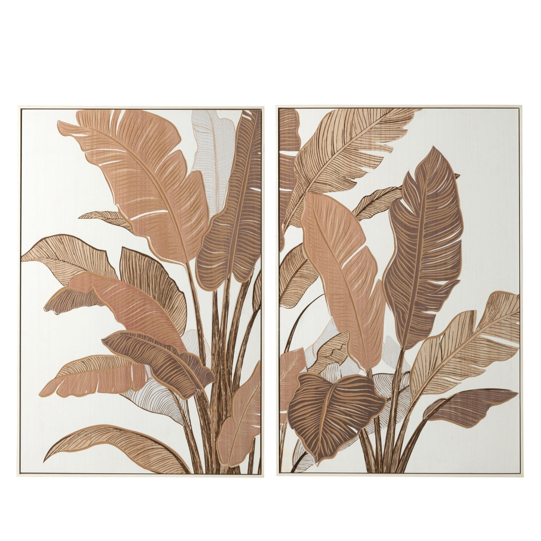 Wanddecoratie Hout Gekerfd Dennenhout Bruin/Gebroken Wit Assortiment Van 2 J-Line