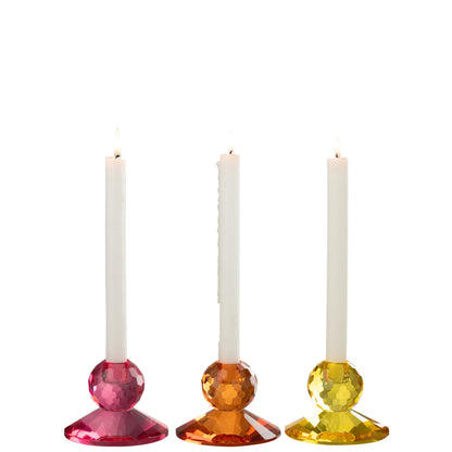 Lysestage i glas, gul/orange, sæt med 3, J-Line