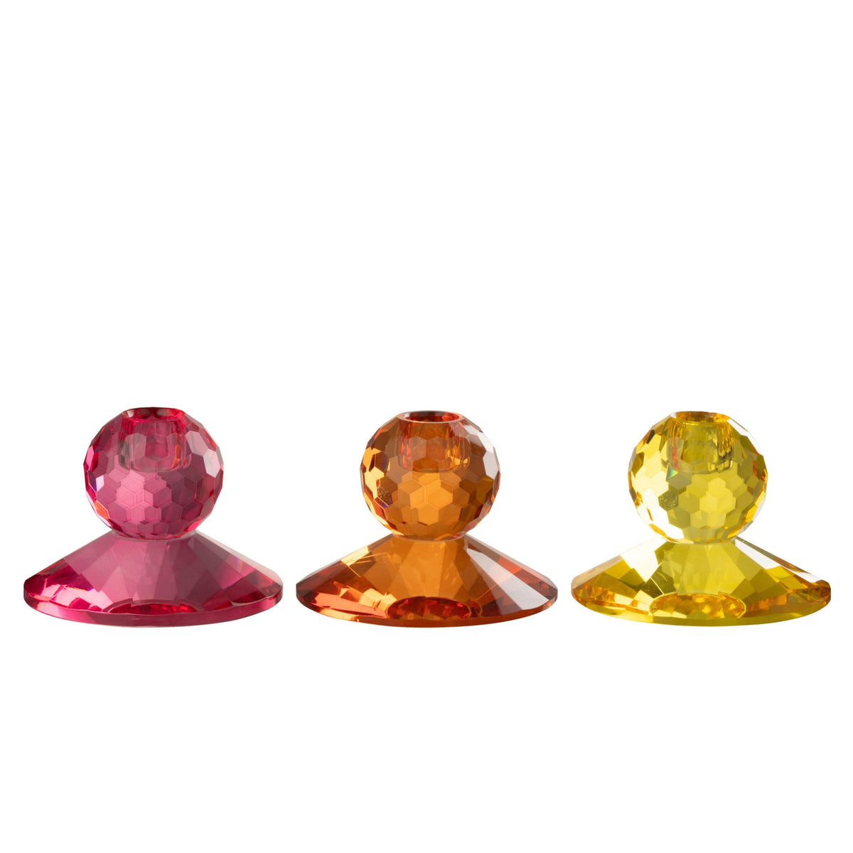 Lysestage i glas, gul/orange, sæt med 3, J-Line