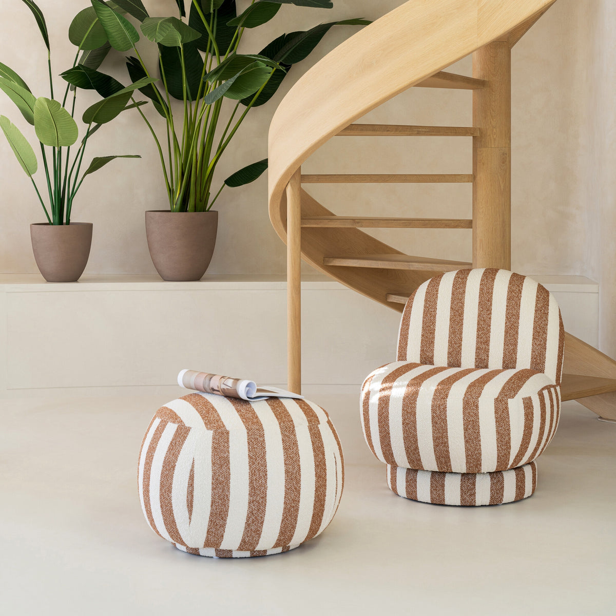 Puf Stribet Camel/Knækket Hvid J-Line