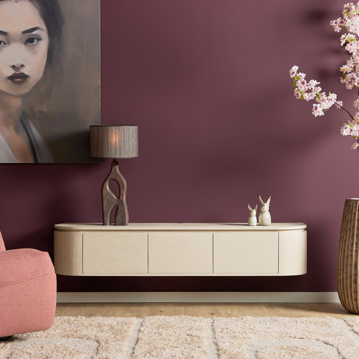 Svævende tv-møbel Ambiance i naturligt mangotræ, 120 cm, Starfurn