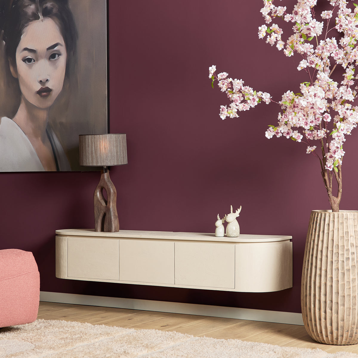 Svævende tv-møbel Ambiance i naturligt mangotræ, 120 cm, Starfurn