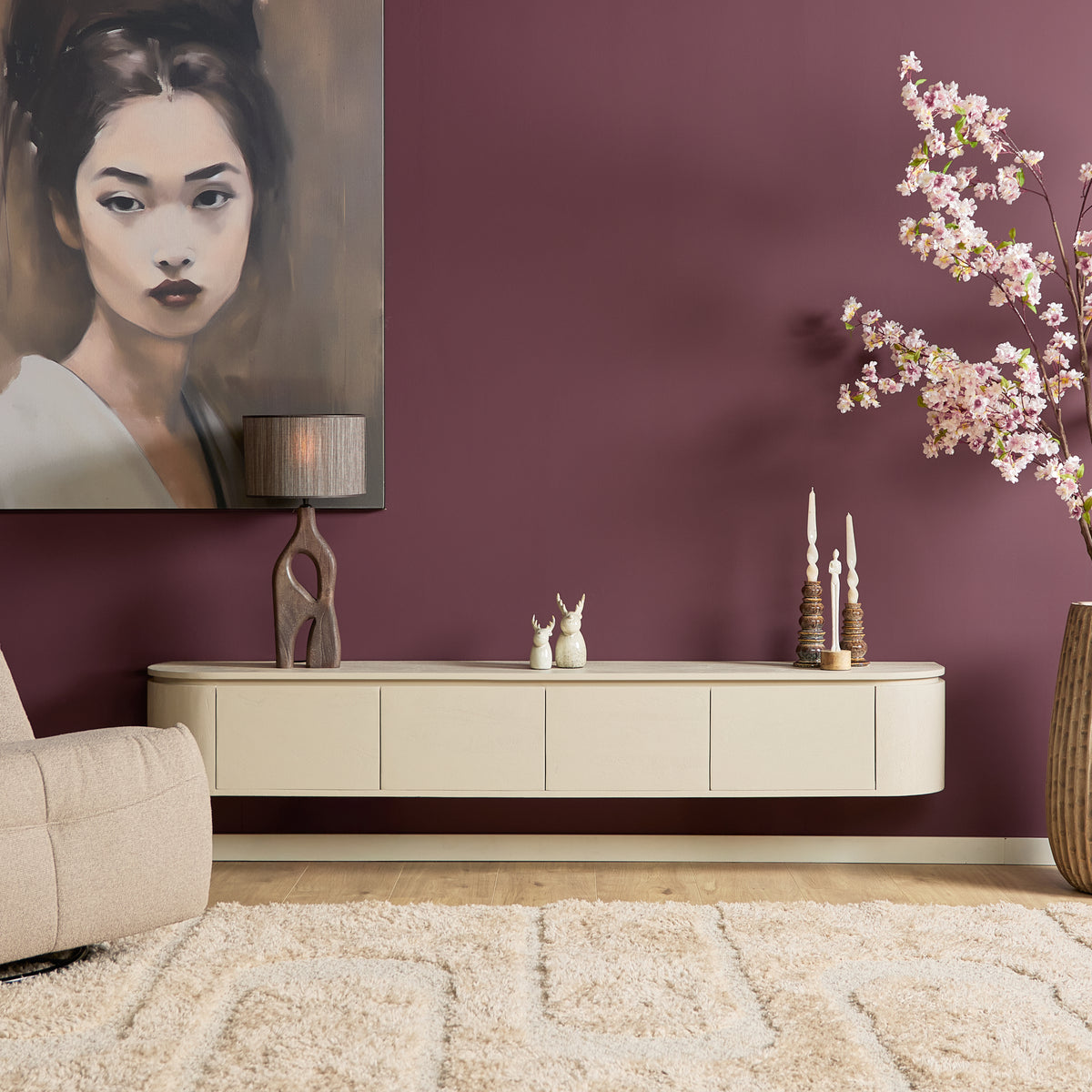 Svævende tv-møbel Ambiance i naturligt mangotræ, 120 cm, Starfurn