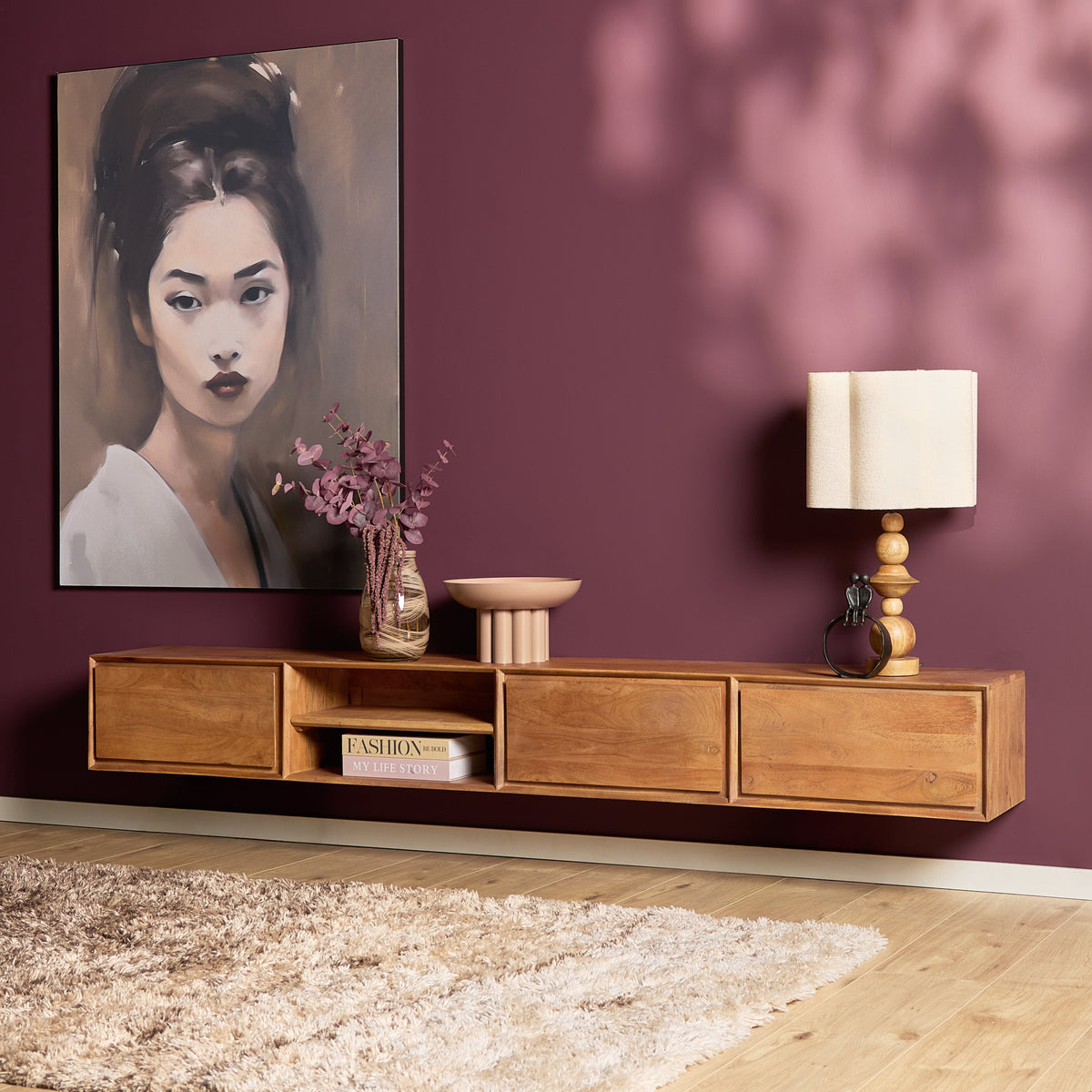 Svævende tv-møbel Ambiance i naturligt mangotræ, 120 cm, Starfurn