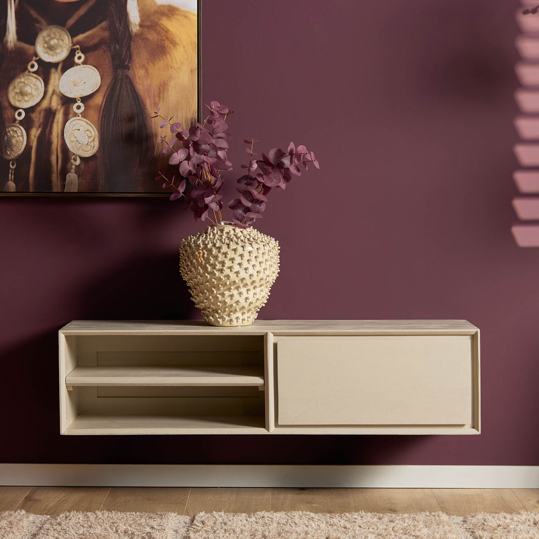 Svævende tv-møbel Ambiance mangotræ sand 120 cm Starfurn