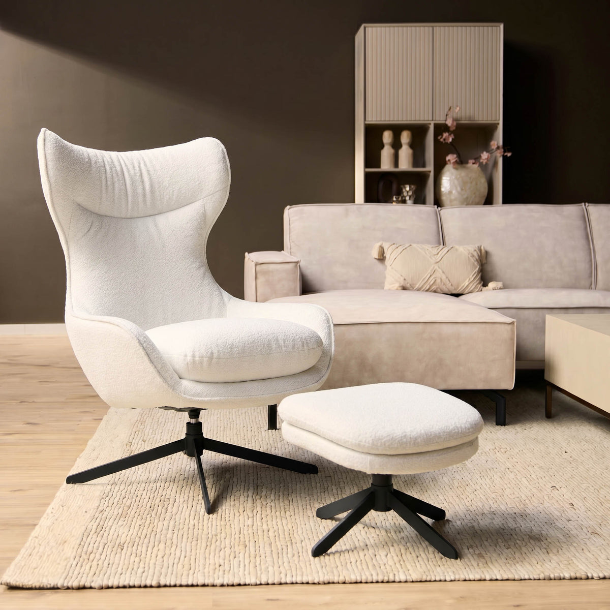 Lænestol Olivia, drejelig, stof, offwhite, Starfurn