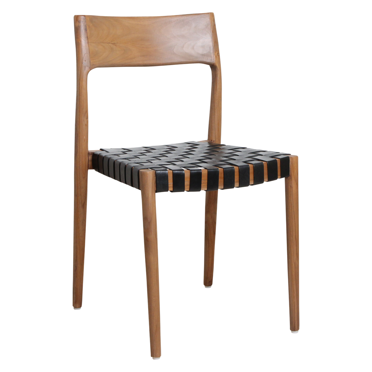 Freya spisebordsstol i teak uden armlæn, sort læder, sæt med 2, Raw Materials