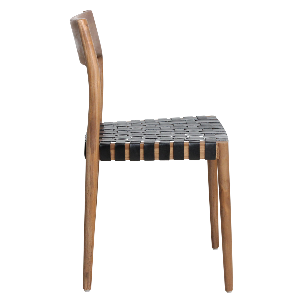 Freya spisebordsstol i teak uden armlæn, sort læder, sæt med 2, Raw Materials