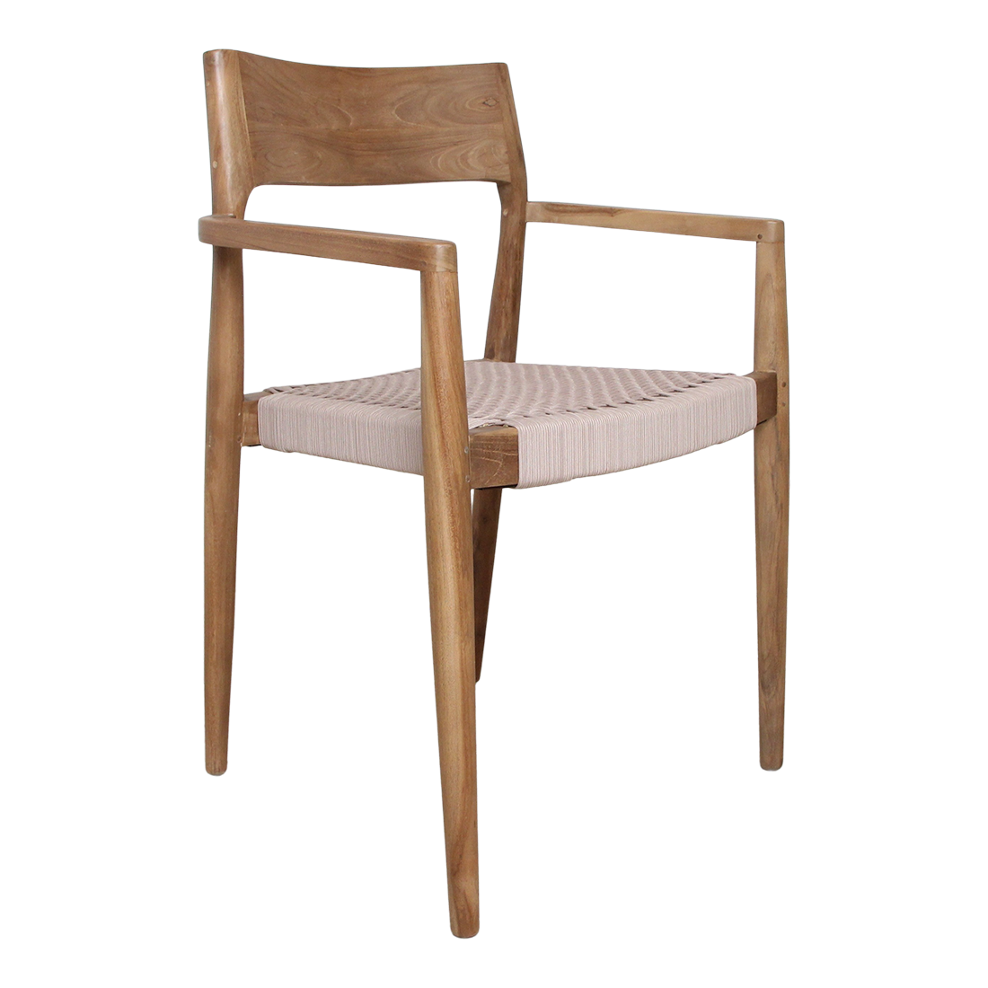 Freya spisebordsstol i teak med armlæn, natur, sæt med 2 – Raw Materials