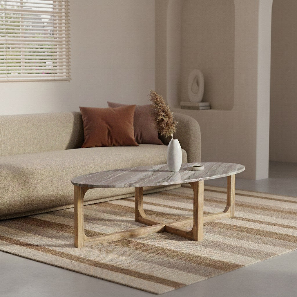Sofabord i Fantasy-marmor, ovalt, brunt, Raw Materials