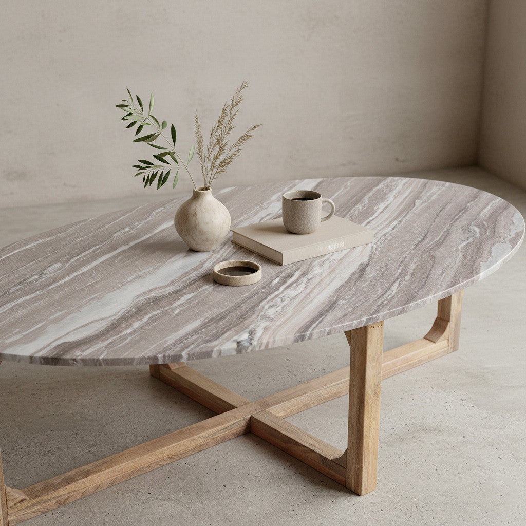 Sofabord i Fantasy-marmor, ovalt, brunt, Raw Materials