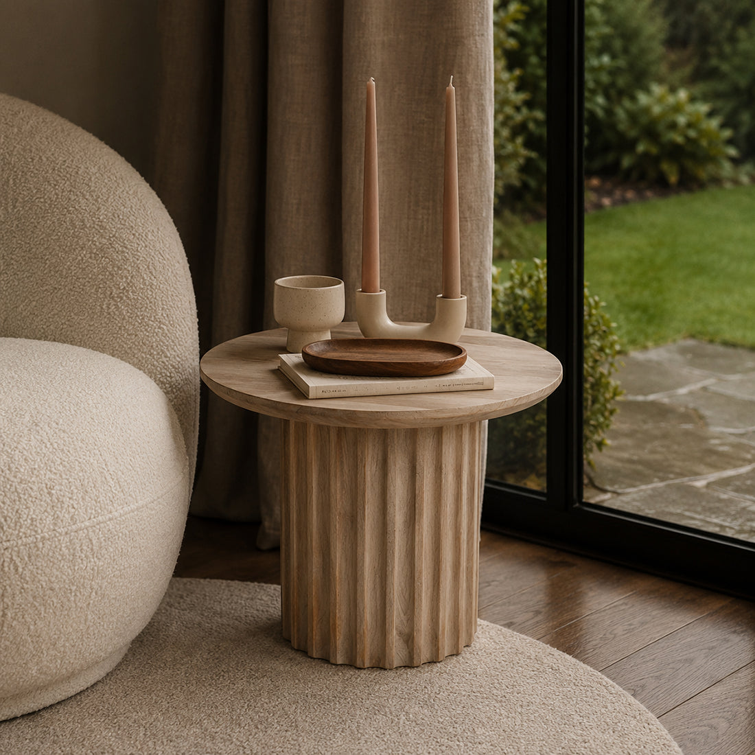 Sidebord Reversed Fluted Naturel 55 cm Raw Materials