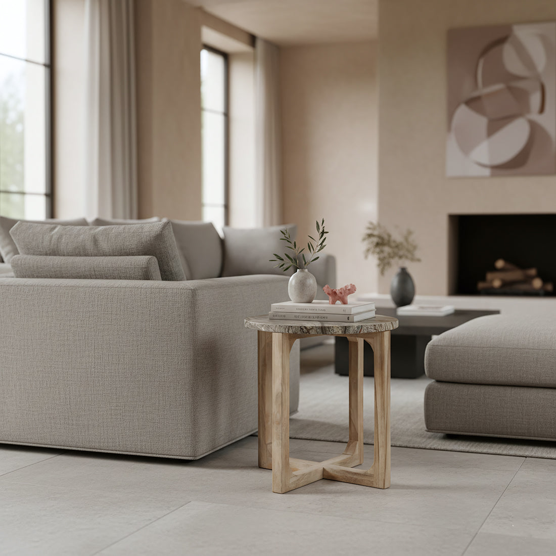 Sidebord Bizar marmor – 50 × 50 × 50 cm Raw Materials