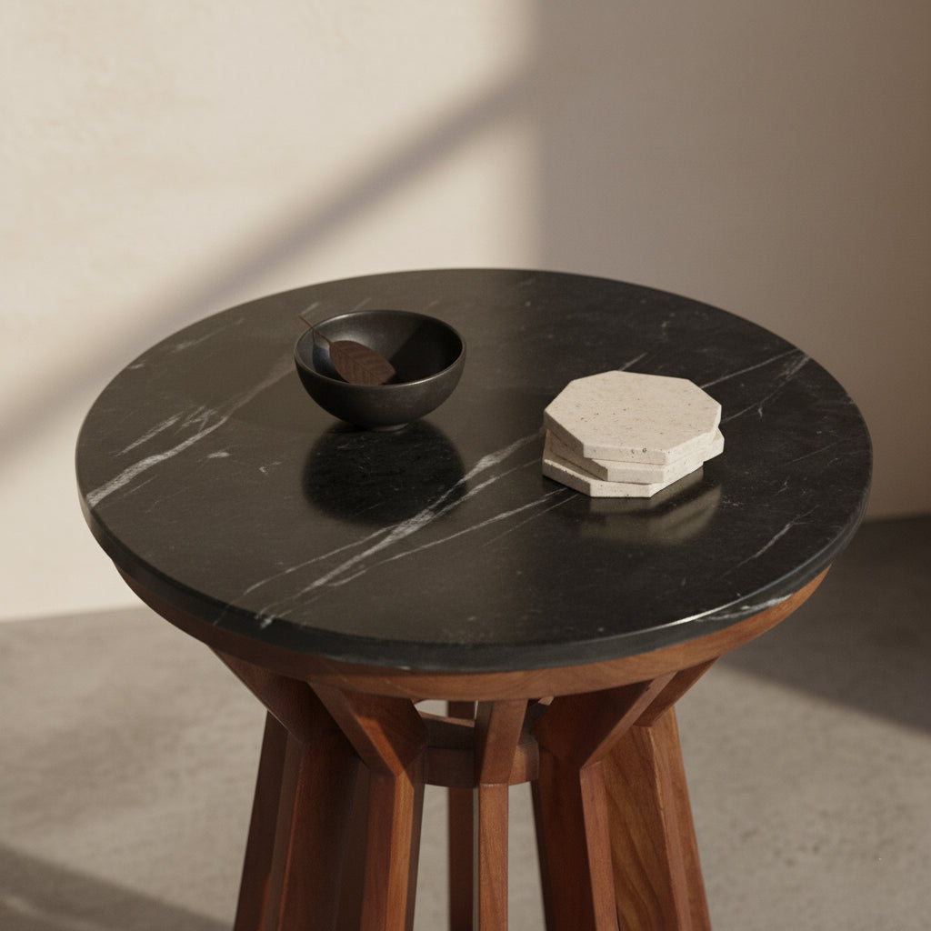 Sidebord Sabah sort marmor Ø40x50 cm – Raw Materials