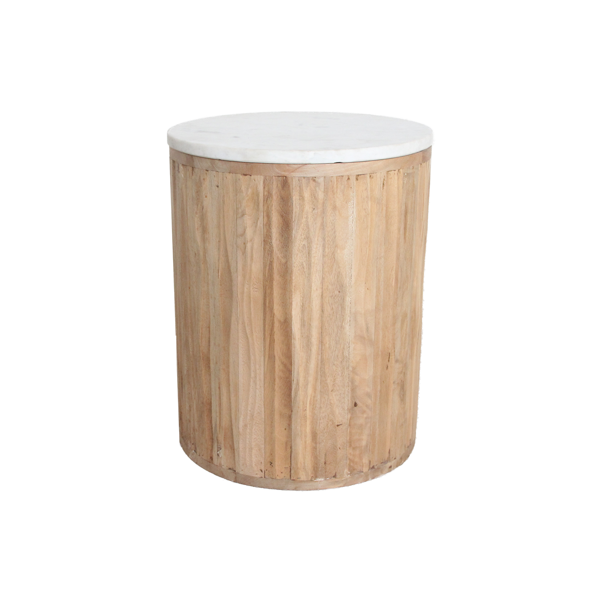 Rundt sidebord Malakka i hvid marmor, Raw Materials