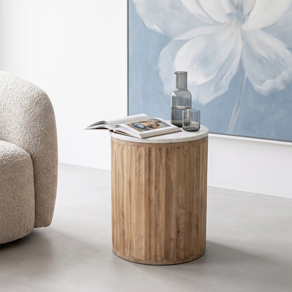 Rundt sidebord Malakka i hvid marmor, Raw Materials
