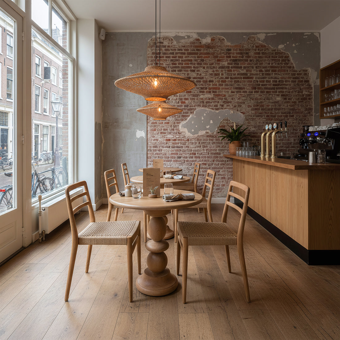Udendørs bistrobord Tao i teaktræ Ø69 cm Raw Materials