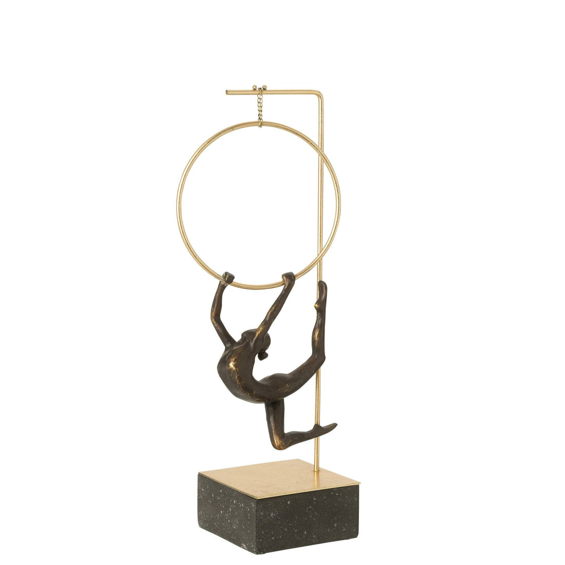 Beeld Gymnast Hoepel Alpha van J-Line, zwart beeld van een gymnast met hoepel en gouden accenten