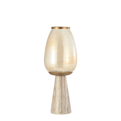 Berdand Windlicht op Voet Beige Small van PTMD, windlicht op voet met beige luster glas en marmeren voet