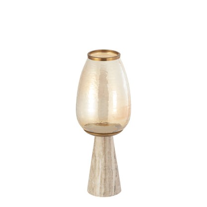 Berdand Windlicht op Voet Beige Small van PTMD, windlicht op voet in beige glas van opzij gezien