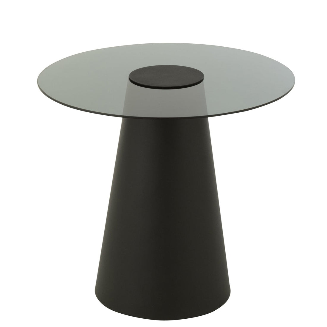 Bijzettafel Glas Flat Cap Kegel Metaal Zwart J-Line