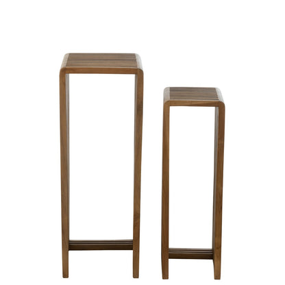 Bijzettafel Kubus Gerecycleerd Teak Naturel Set van 2 - Zuil - J-Line - livinglovely.nl