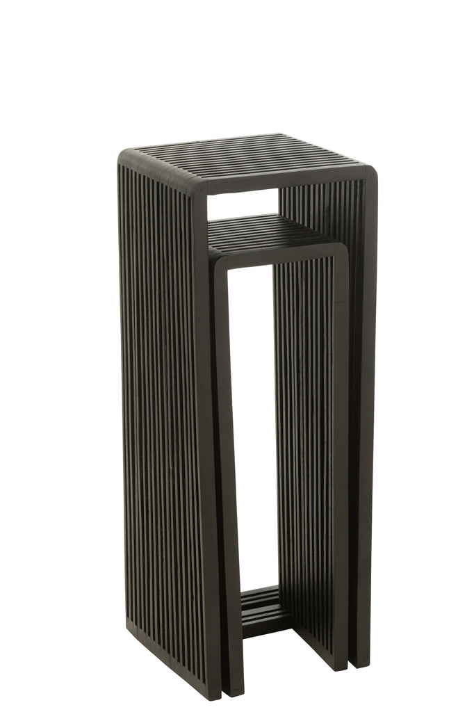 Bijzettafel kubus Gerecycleerd Teak Zwart Set van 2 - Zuil - J-Line - livinglovely.nl