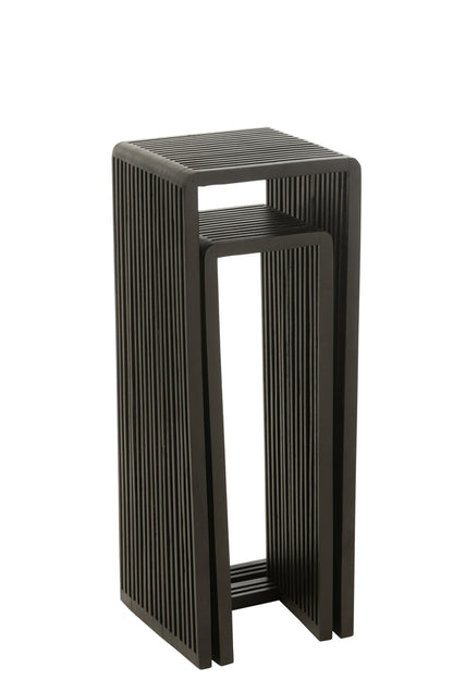 Bijzettafel kubus Gerecycleerd Teak Zwart Set van 2 - Zuil - J-Line - livinglovely.nl