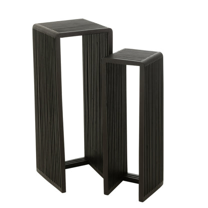 Bijzettafel kubus Gerecycleerd Teak Zwart Set van 2 - Zuil - J-Line - livinglovely.nl