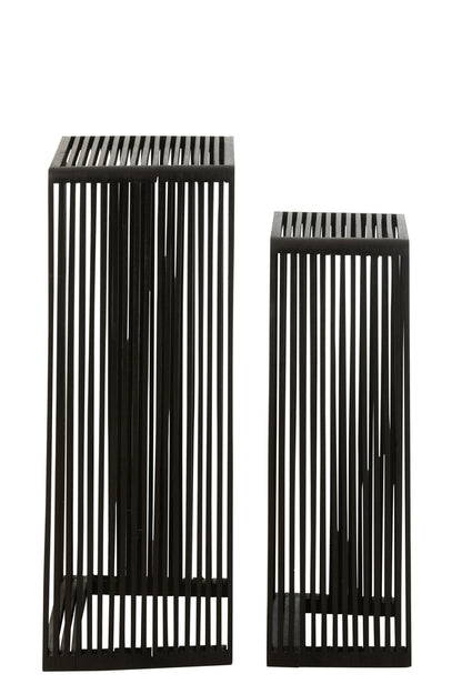 Bijzettafel kubus Gerecycleerd Teak Zwart Set van 2 - Zuil - J-Line - livinglovely.nl
