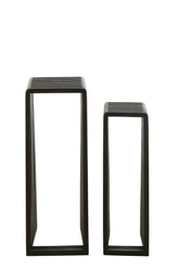 Bijzettafel kubus Gerecycleerd Teak Zwart Set van 2 - Zuil - J-Line - livinglovely.nl