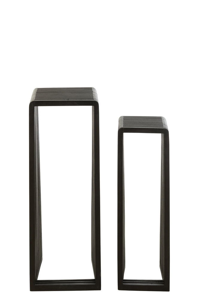 Bijzettafel kubus Gerecycleerd Teak Zwart Set van 2 - Zuil - J-Line - livinglovely.nl