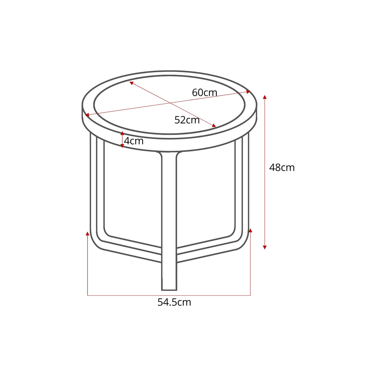 Maattekening van de Bijzettafel Morris Travertin Ø60cm van Starfurn