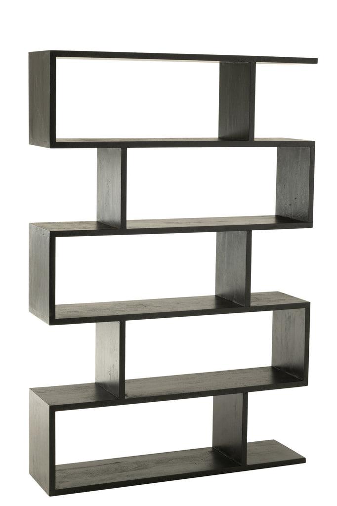 Boekenkast Verticaal Latten Mango Hout Mat Zwart - Boekenkast - J-Line - livinglovely.nl