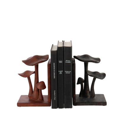 Boekensteun Paddenstoel Polyresin Roestbruin/Zwart Set van 2 - Boekensteun - J-Line - livinglovely.nl