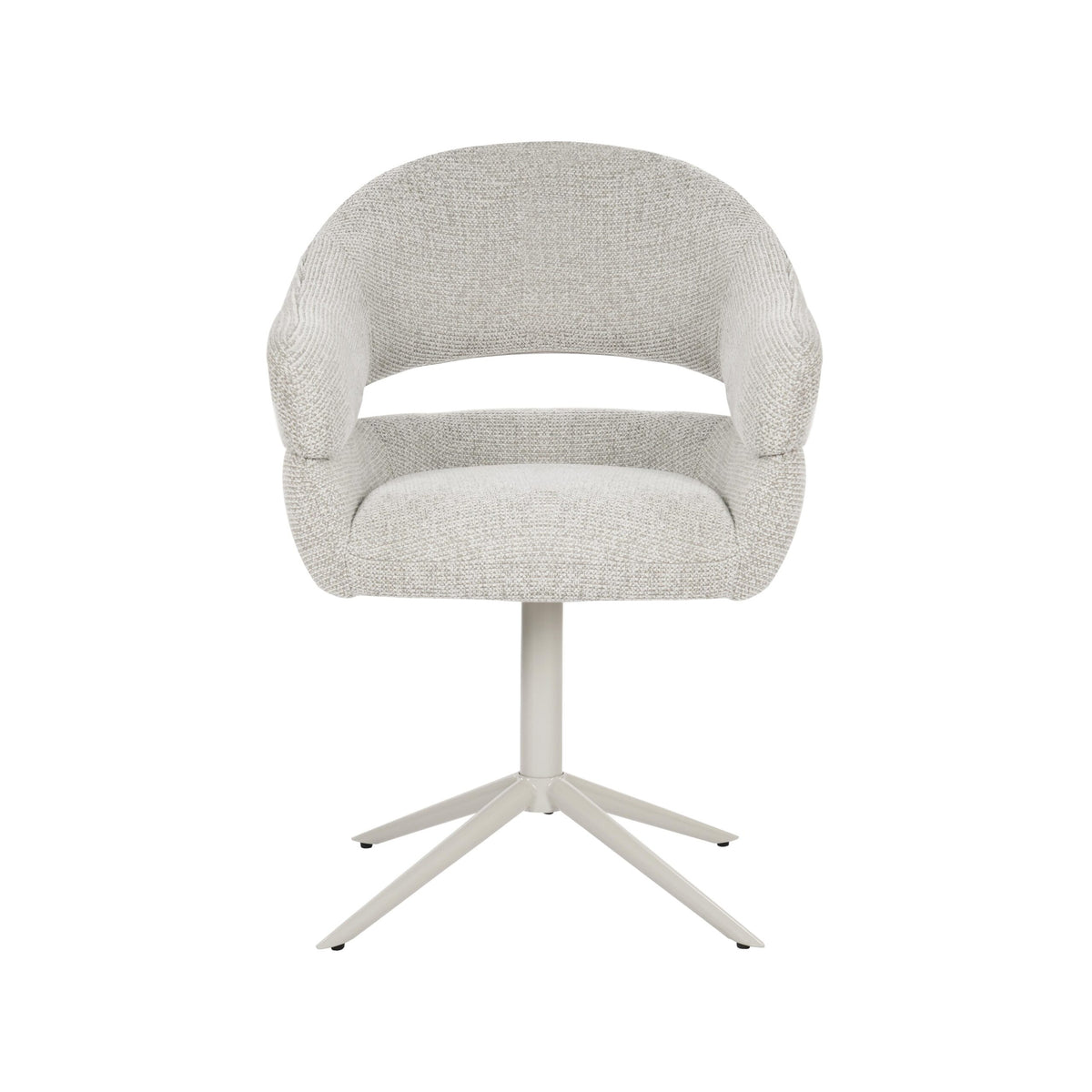 Draaibare eetkamerstoel Lily van Starfurn in zachte beige stof met metalen onderstel
