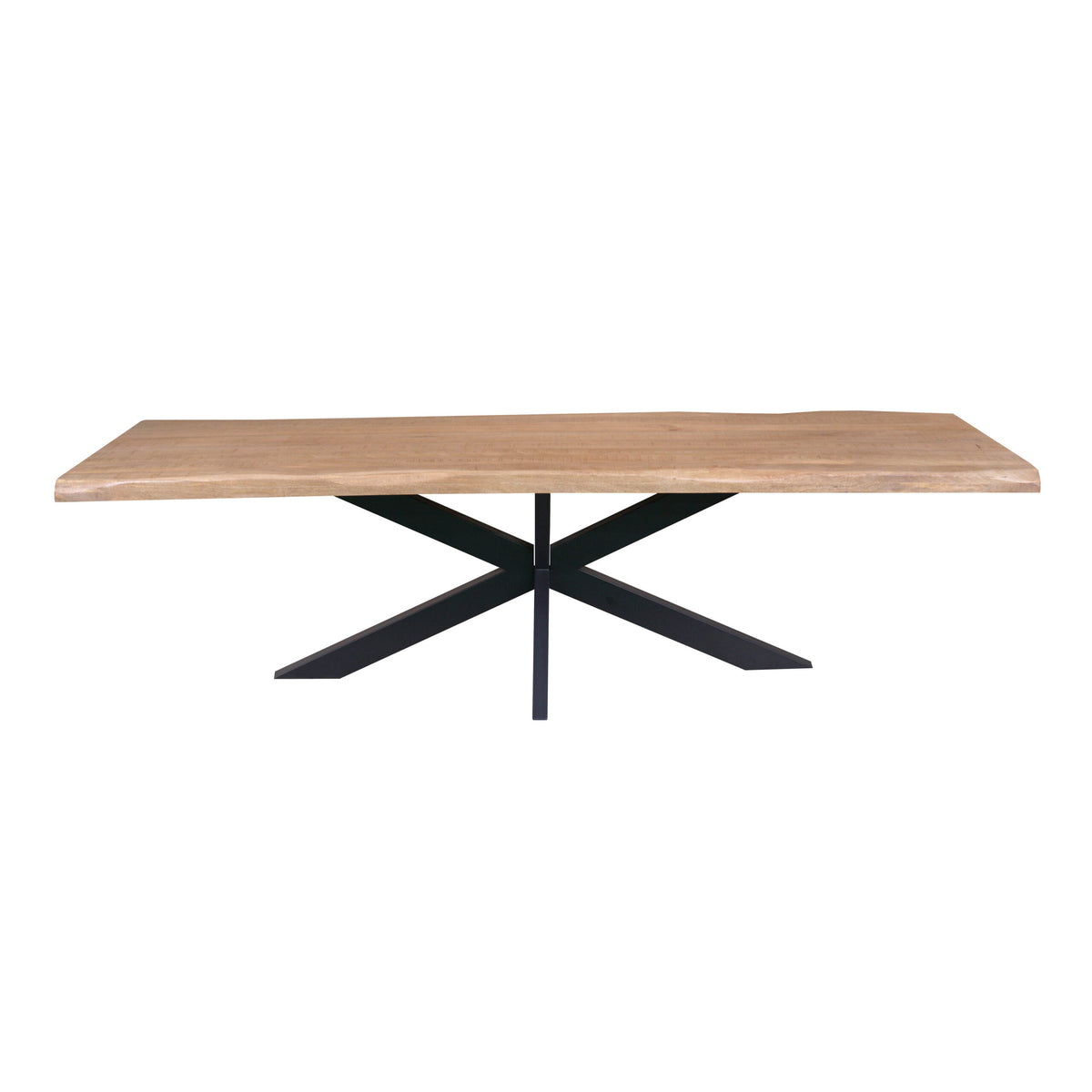 Eettafel Dakota Boomstam 240cm van Starfurn, houten blad met boomstamrand op zwarte matrixpoot