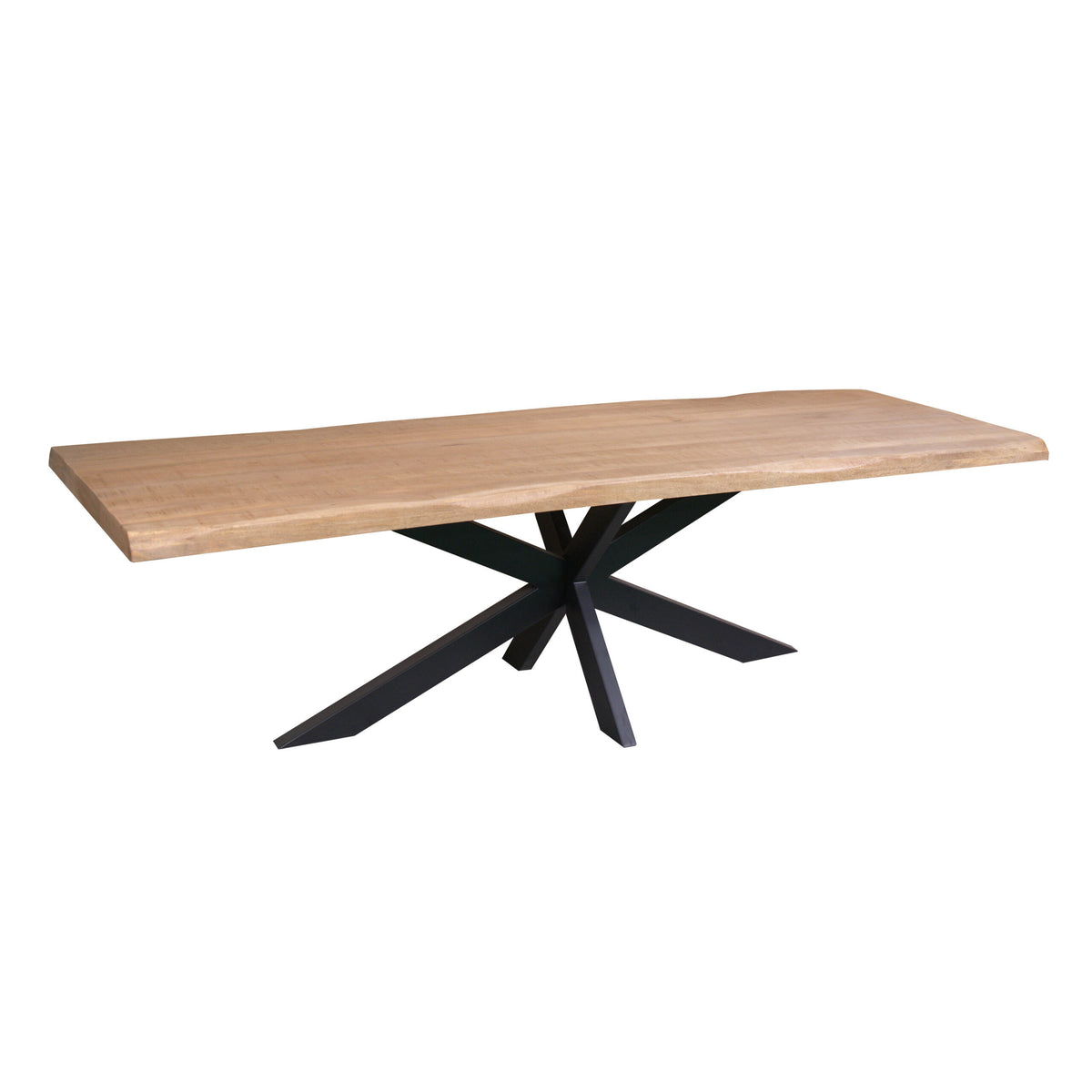 Eettafel Dakota Boomstam 240cm van Starfurn schuin van opzij, zicht op de natuurlijke rand