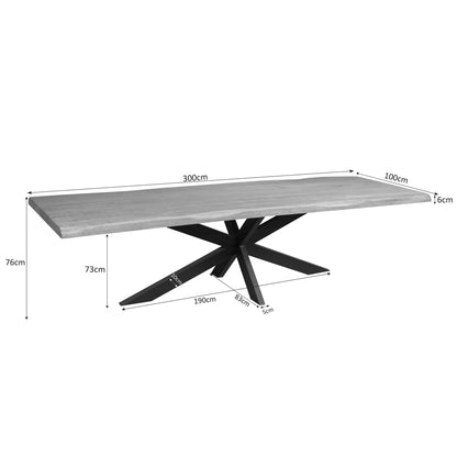 Maatschets van eettafel Dakota Boomstam van Starfurn, 300 cm lang en 100 cm breed